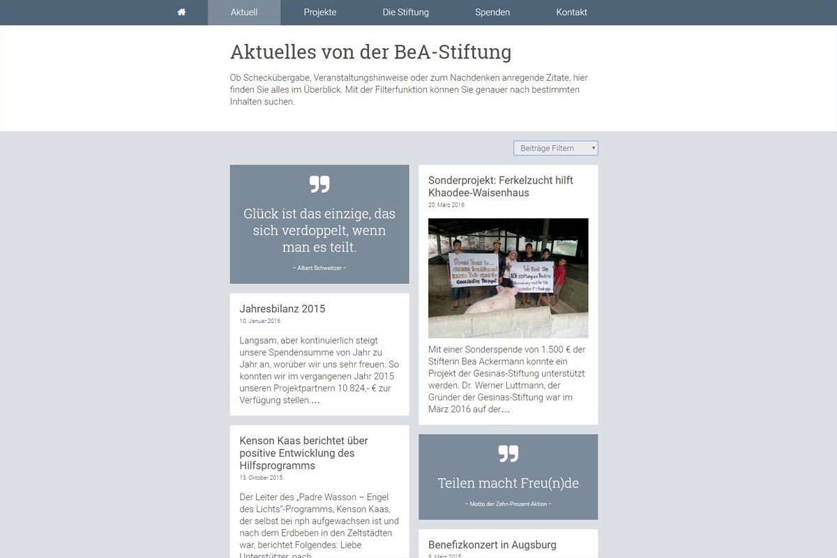Screenshot Webseite Bea-Stiftung