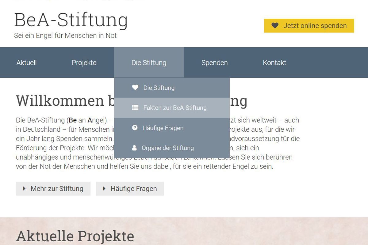 Screenshot Webseite Bea-Stiftung