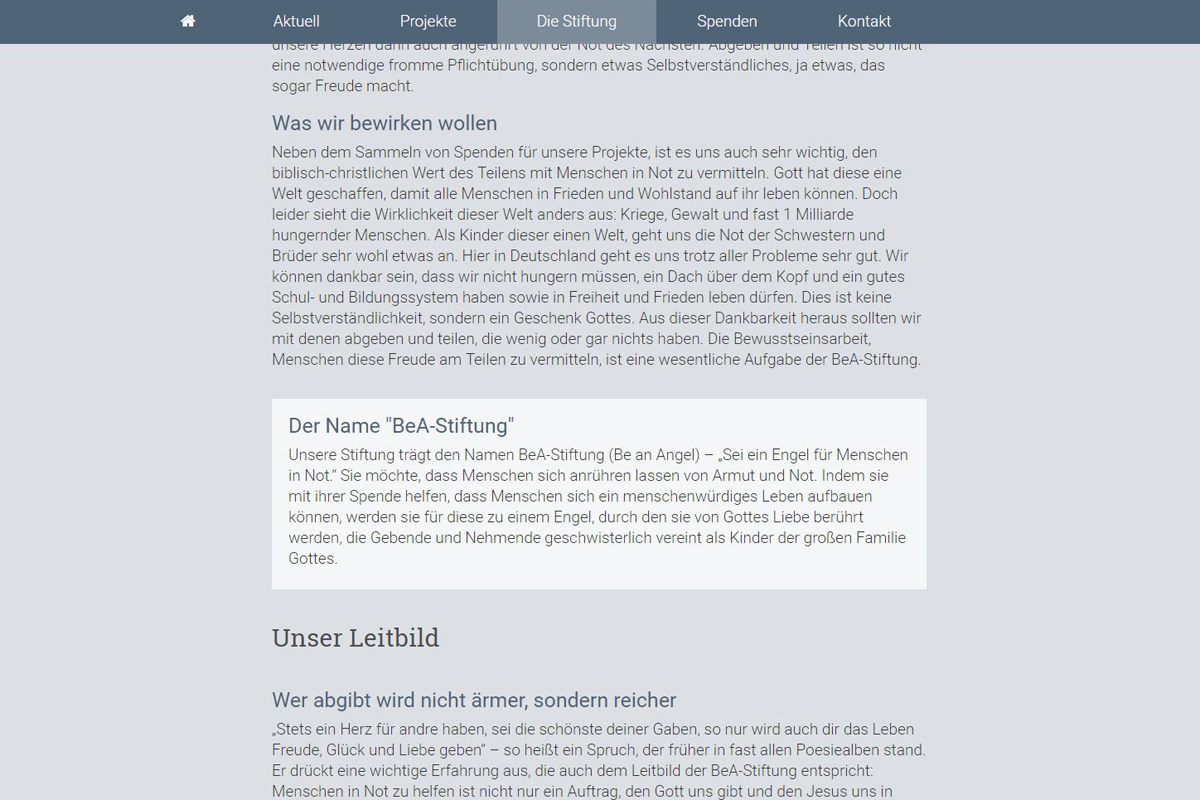 Screenshot Webseite Bea-Stiftung